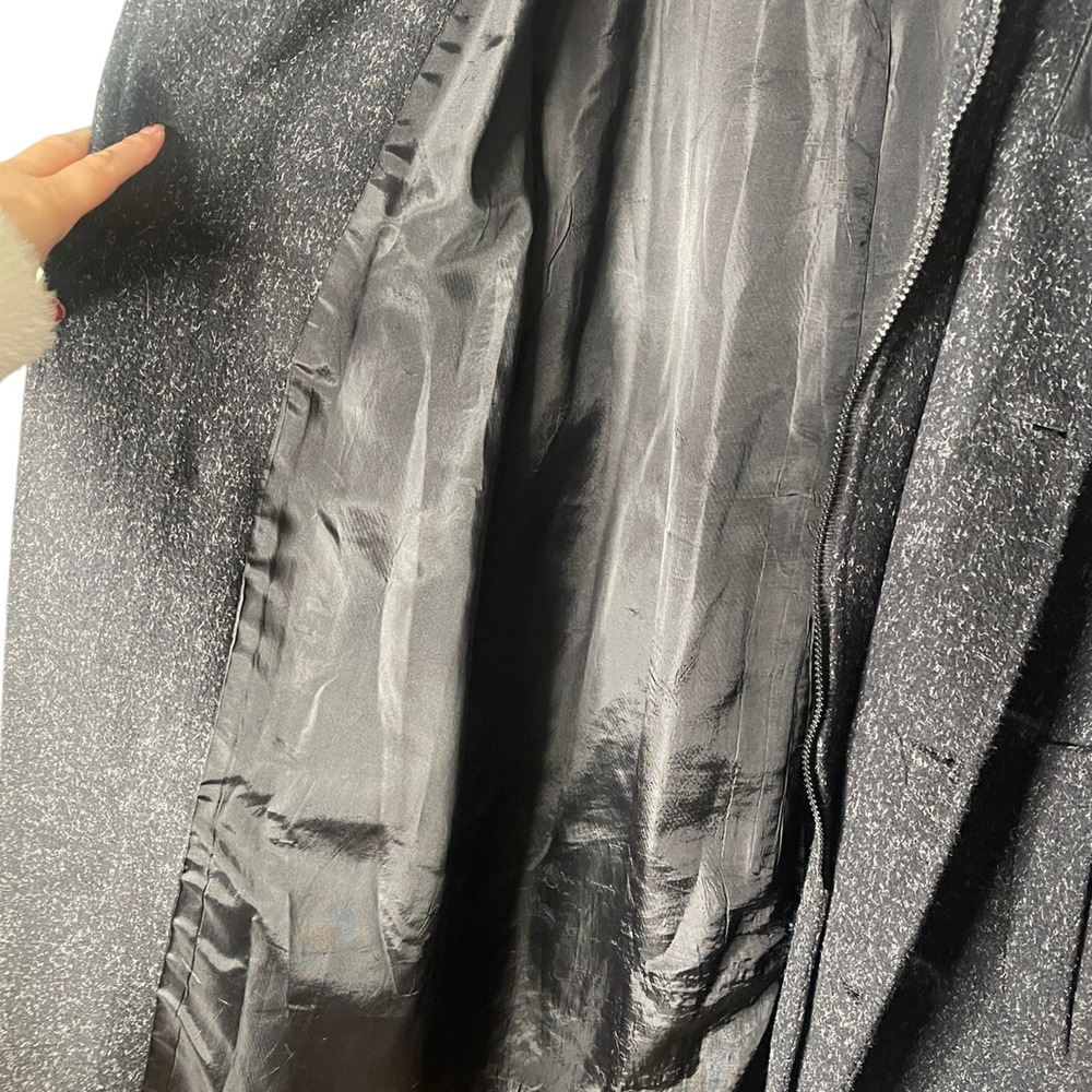 Neiman Marcus L Speckled Wool Coat  $750 Leather Oversized Slouchy Jacket Black - Picture 11 of 15